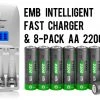 8-Pack AA 2200mAh NiMH Rechargerable Battery+1 Hour Fast Charger