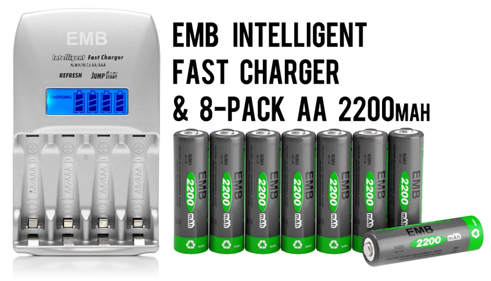 8-Pack AA 2200mAh NiMH Rechargerable Battery+1 Hour Fast Charger 1 8-Pack AA 2200mAh NiMH Rechargerable Battery+1 Hour Fast Charger