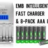 8-Pack AAA 800mAh NiMH Rechargerable Battery+1 Hour Fast Charger