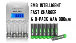 8-Pack AAA 800mAh NiMH Rechargerable Battery+1 Hour Fast Charger